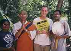 PBI volunteer Peter Leblanc with Venerable G. Asami and two participants in the International Interfaith Pilgrimage for Peace, Sri Lanka, 1996.